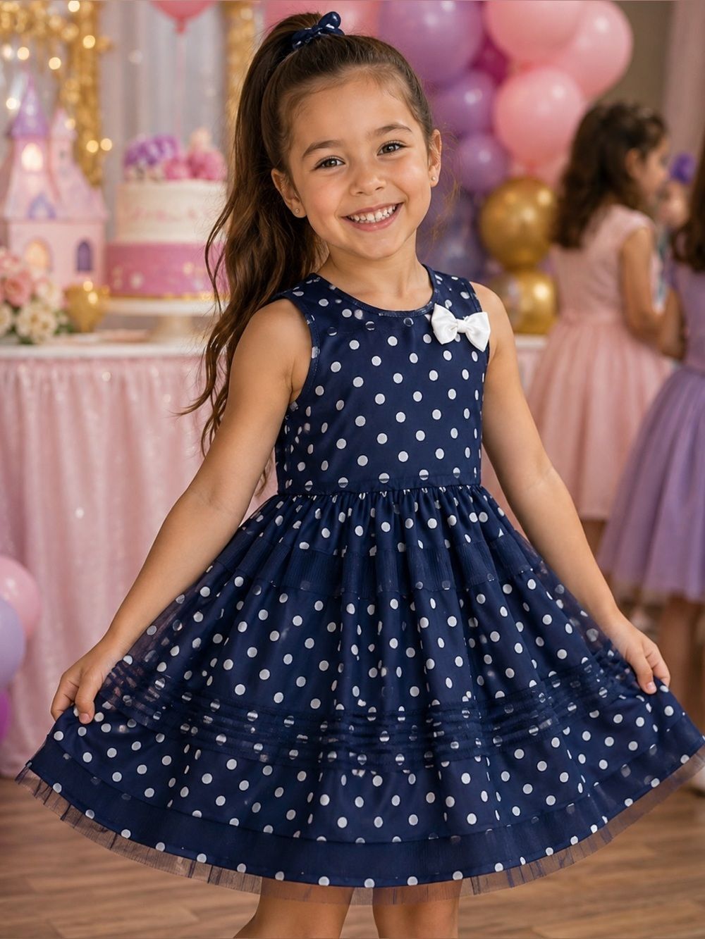Healthtex toddler blue and white polka dot dress - 4T
